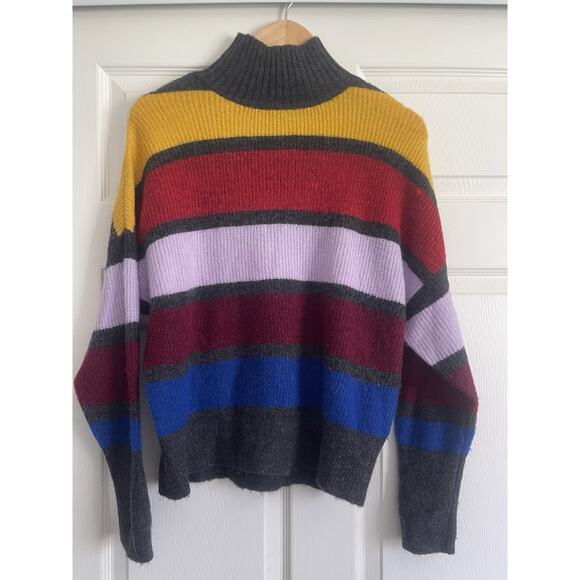Express Color Block Stripe Mock Neck Sweater | Women Small | Retro 90s Sweater - Picture 1 of 6